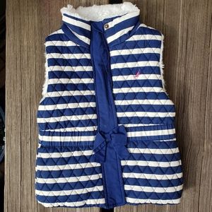 NAUTICA Girls Blue & White Striped Faux Fur Lined Vest Girls Size S 4 YRS